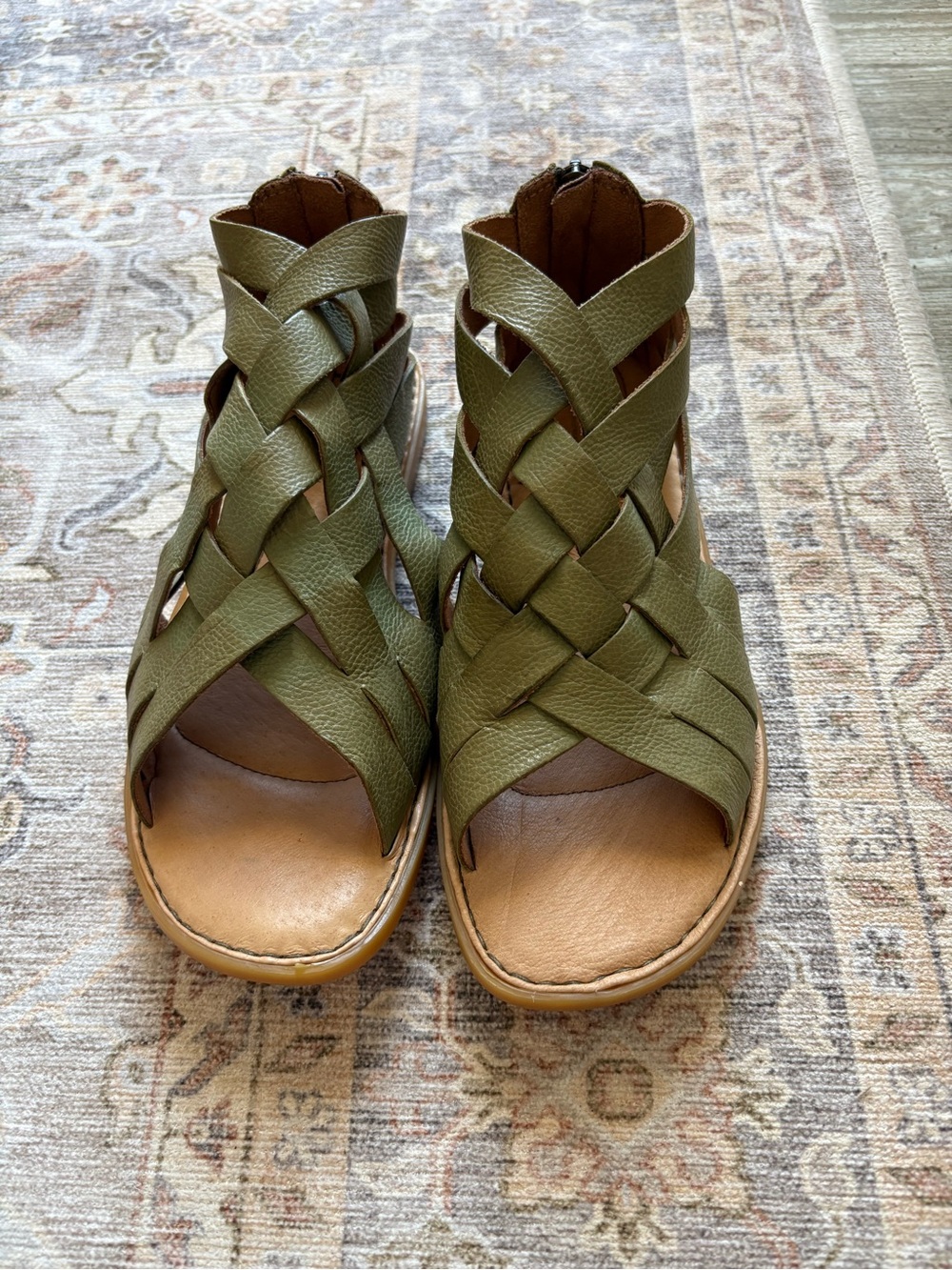 Born Olive Green Woven Leather Sandals